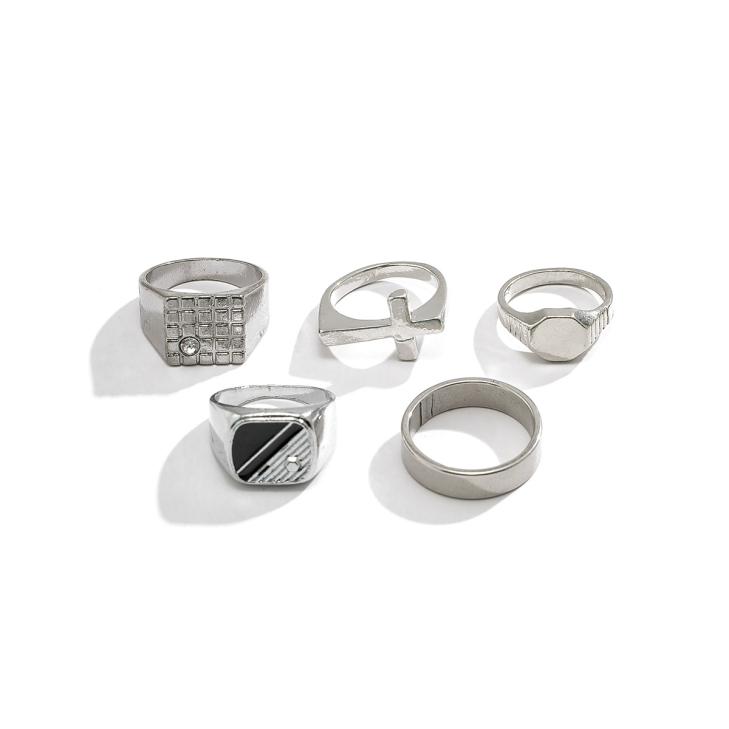 5Pk Silver Colour Chain Link Rings  |  Mens Jewellery & Watches Accessories Jewellery & Watches