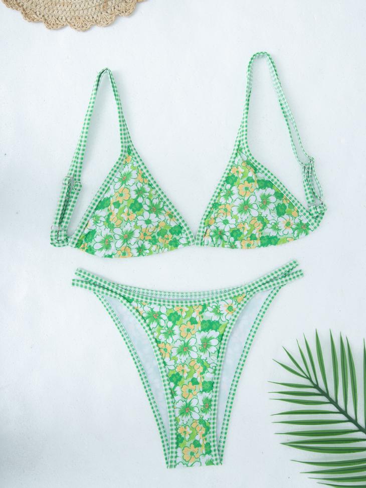 Aqua Floral Print Triangle Bikini Top  |  Womens Swimwear & Beachwear Clothing Swimwear & Beachwear