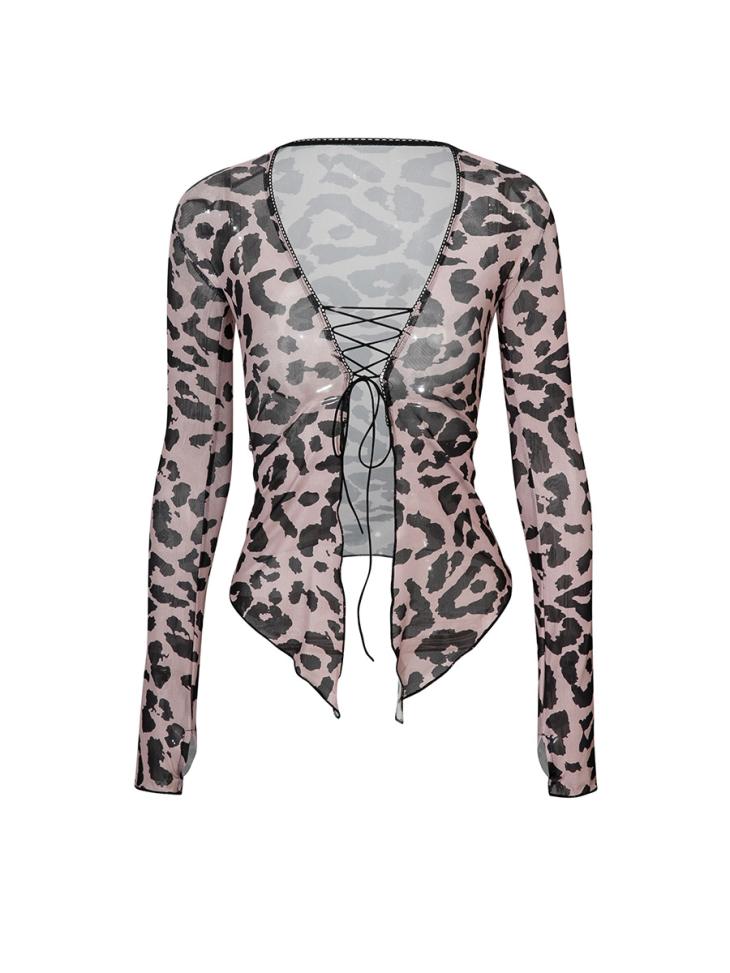 Beige Animal Print Mesh Asymmetric Bodysuit  |  Womens Tops & T-Shirts Clothing Tops & T-Shirts