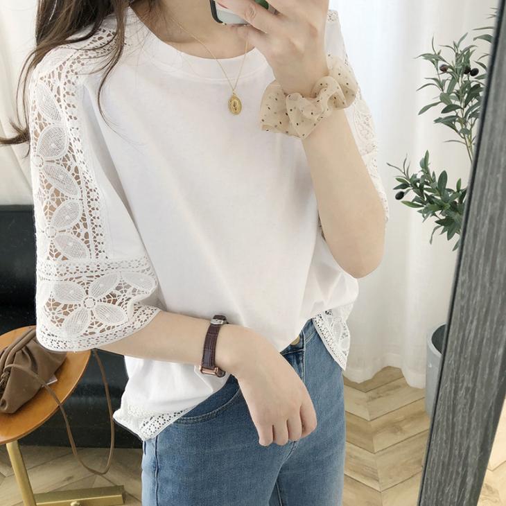 Beige Broderie Detail T-Shirt  |  Womens Tops & T-Shirts Clothing T-Shirts & Vests