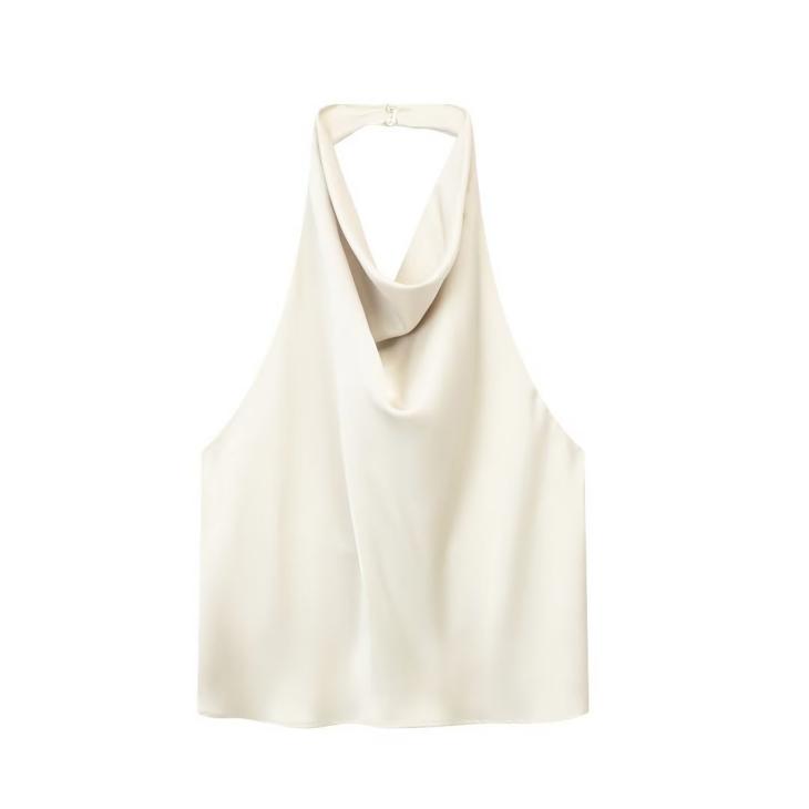 Beige Faux Leather Halter Cowl Neck Top  |  Womens Tops & T-Shirts Clothing Tops & T-Shirts