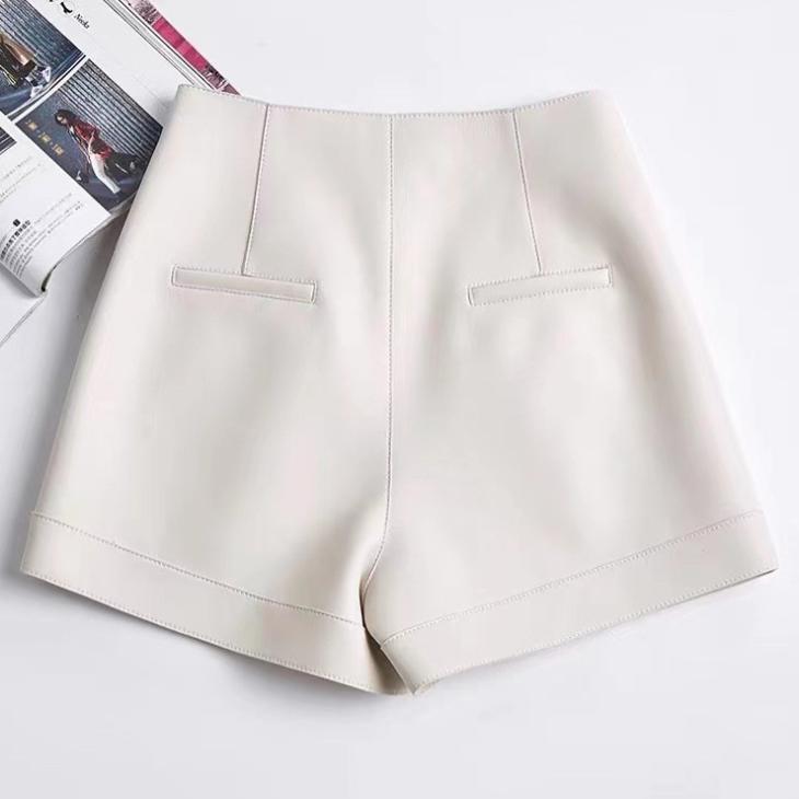 Beige Faux Leather Shorts  |  Womens Shorts Clothing Shorts