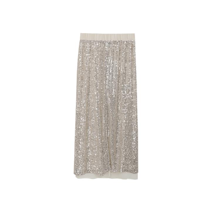 Beige Knit Sequin Midi Skirt  |  Womens Co-Ord Sets Clothing Co-Ord Sets