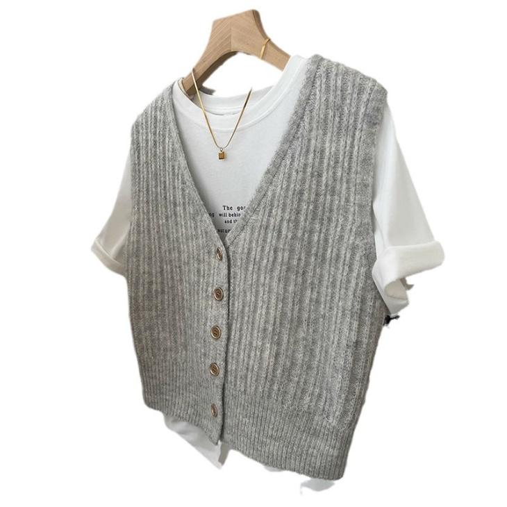 Beige Knit Waistcoat 2 In 1 Top  |  Womens Jumpers & Cardigans Clothing Jumpers & Cardigans