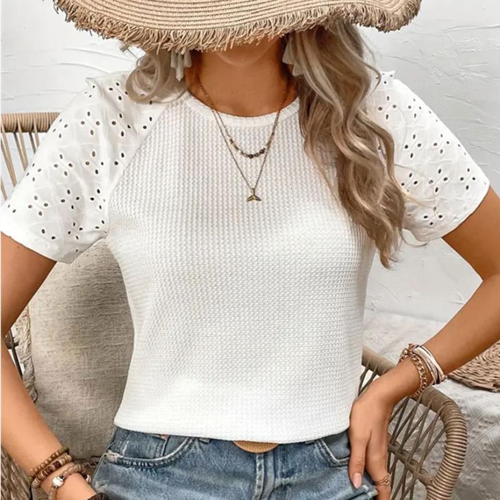 Beige Lace Sleeve T-Shirt  |  Womens Tops & T-Shirts Clothing T-Shirts & Vests