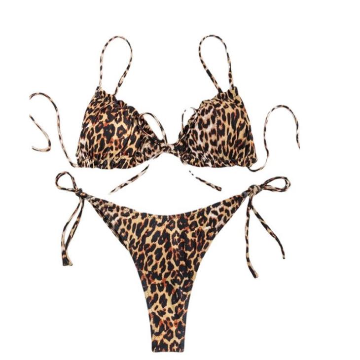 Beige Leopard Print Beaded Bikini Top  |  Womens Swimwear & Beachwear Clothing Swimwear & Beachwear