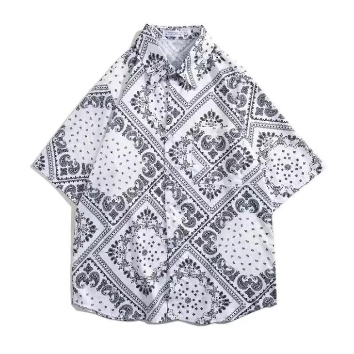 Beige Regular Crinkle Graphic Revere Shirt  |  Mens Tops Clothing Mens