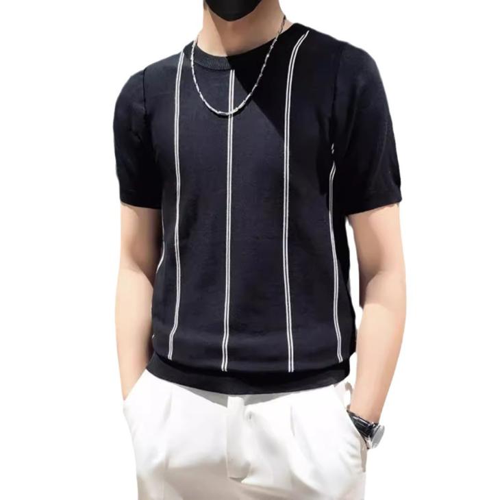 Beige Slim Fit Knit Stripe T-Shirt  |  Mens Tops Clothing Mens