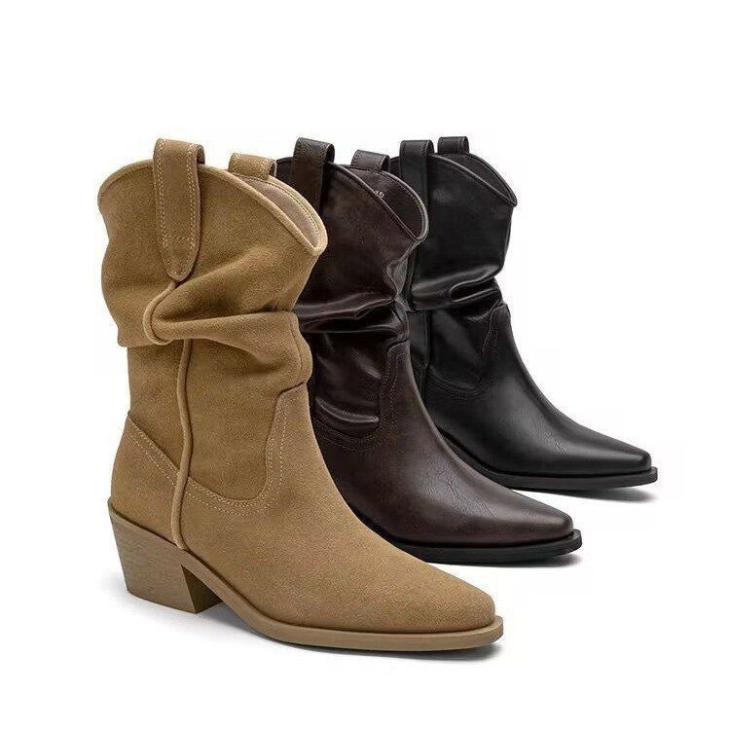 Beige Suede Slouch Western Boots  |  Womens Boots Boots Boots