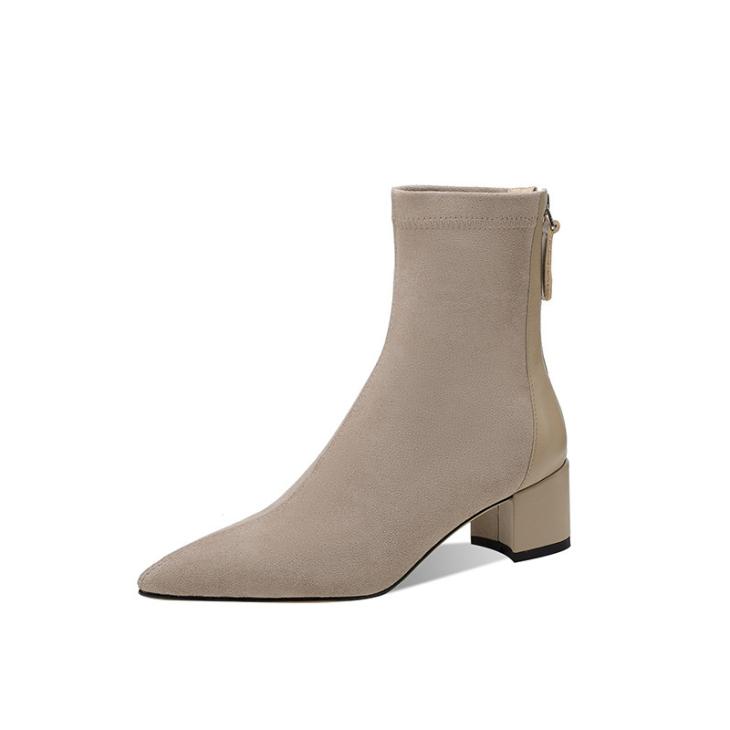 Beige Suedette Wedge Heeled Ankle Boots  |  Womens Boots Boots Boots