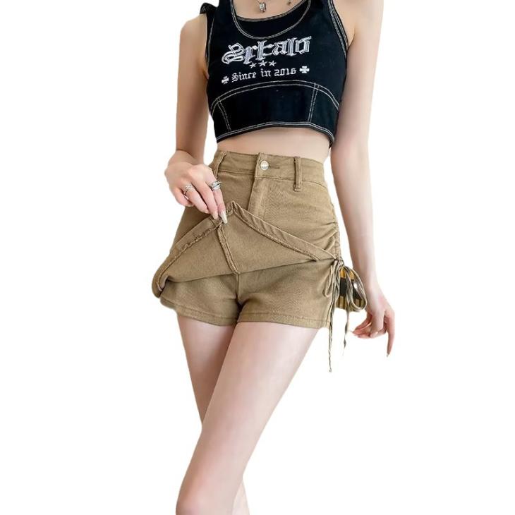 Beige Tassel Denim Shorts  |  Womens Co-Ord Sets Clothing Co-Ord Sets