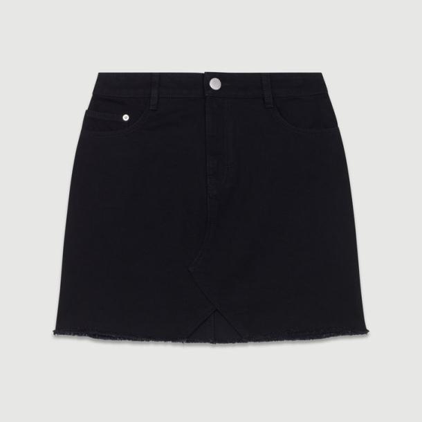 Black Asymmetric Waist Denim Mini Skirt  |  Womens Skirts Clothing Skirts