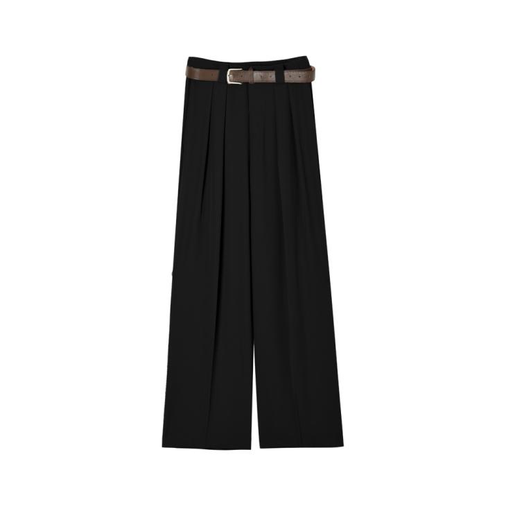 Black Belted Wide Leg Trousers  |  Womens Trousers Clothing Trousers