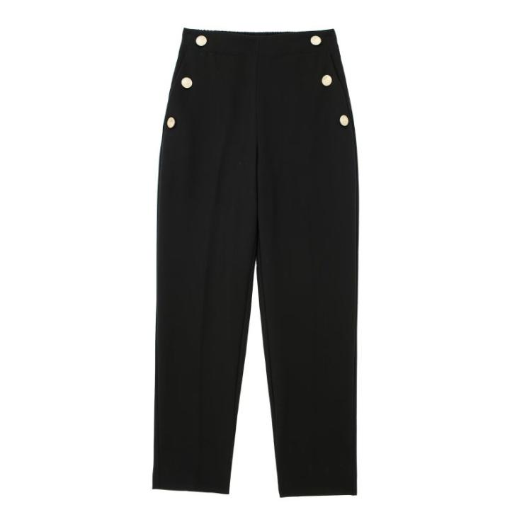 Black Button Detail Wide Leg Trousers  |  Womens Trousers Clothing Trousers