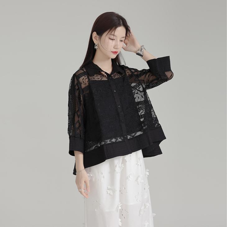 Black Chiffon Lace Oversized Shirt  |  Womens Blouses & Shirts Blouses & Shirts Blouses & Shirts