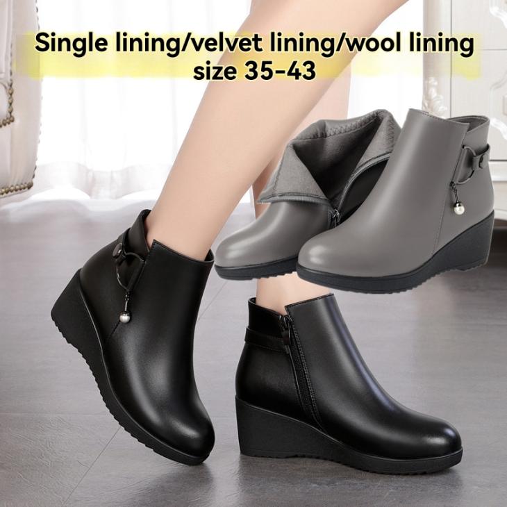 Black Chunky Wedge Ankle Boots  |  Womens Boots Boots Boots