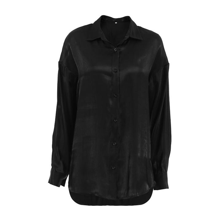 Black Crinkle Satin Shirt  |  Womens Co-Ord Sets Blouses & Shirts Blouses & Shirts