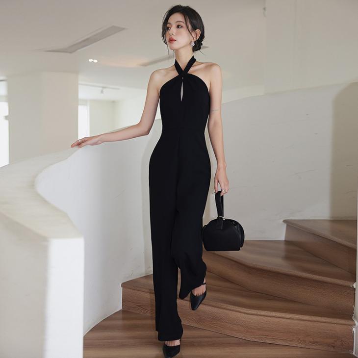 Black Crossed Halter Neck Jumpsuit  |  Womens Jumpsuits & Playsuits Clothing Jumpsuits & Playsuits