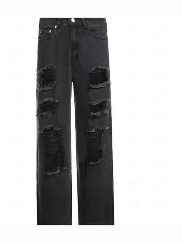 Black Embellished Rip Relaxed Straight Jeans  |  Womens Jeans Clothing Jeans