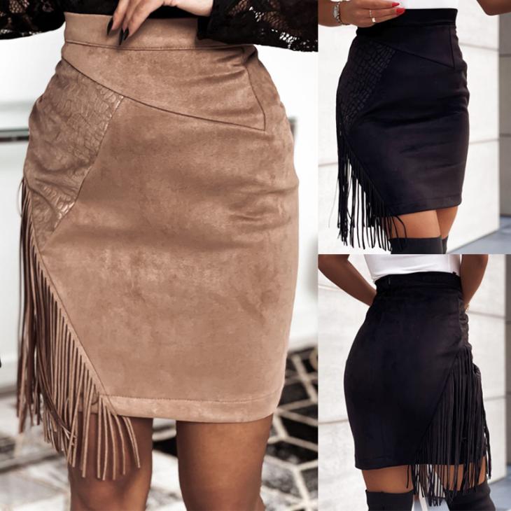 Black Faux Leather Fringe Midi Skirt  |  Womens Skirts Clothing Skirts