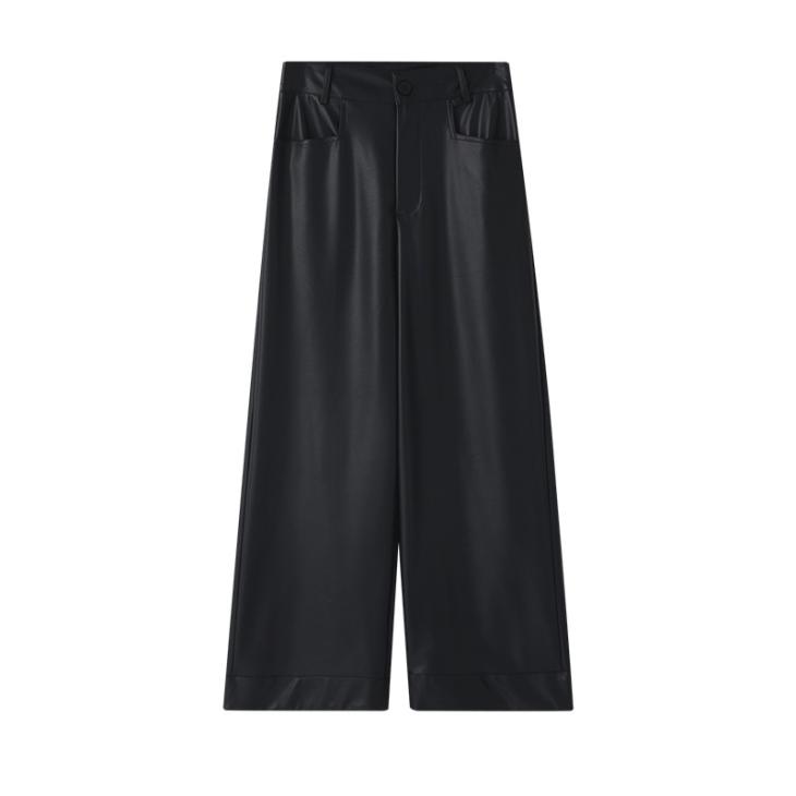 Black Faux Leather Pocket Straight Trousers  |  Womens Trousers Clothing Trousers