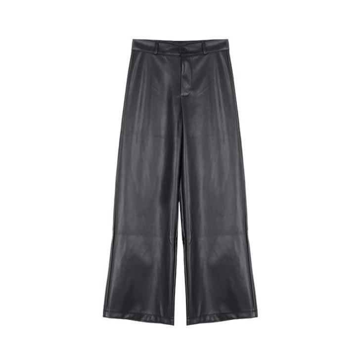 Black Faux Leather Straight Leg Trousers  |  Womens Trousers Clothing Trousers