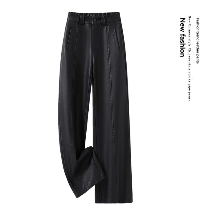 Black Faux Leather Straight Trousers  |  Womens Trousers Clothing Trousers