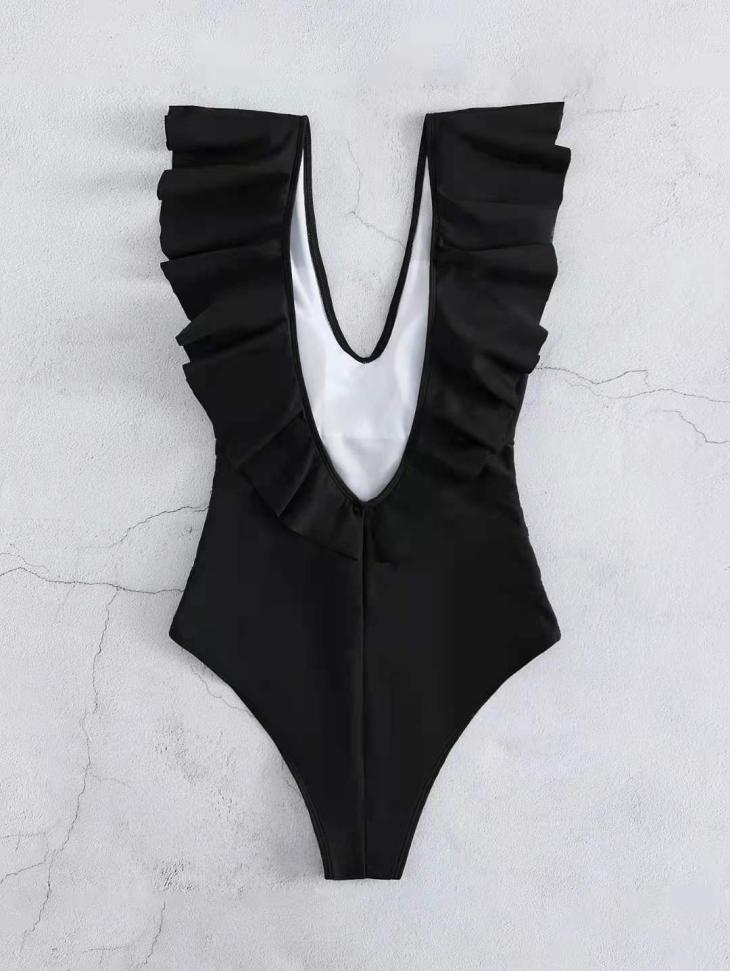 Black Frill Plunge Swimsuit  |  Womens Swimwear & Beachwear Clothing Swimwear & Beachwear