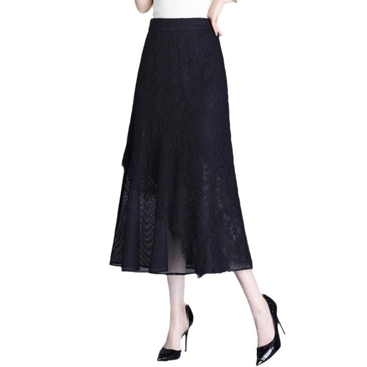 Black Godet Lace Maxi Skirt  |  Womens Skirts Clothing Skirts