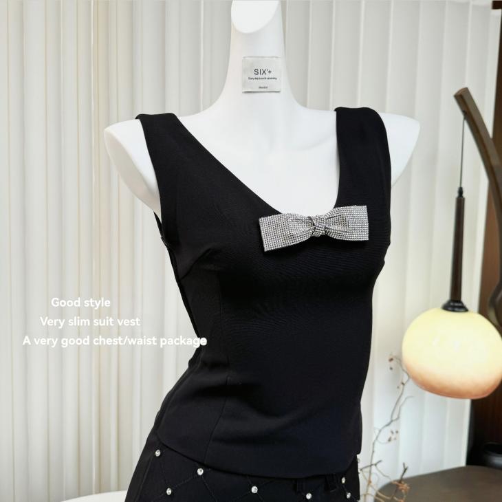 Black Knit Bow Vest Top  |  Womens Jumpers & Cardigans Clothing Jumpers & Cardigans