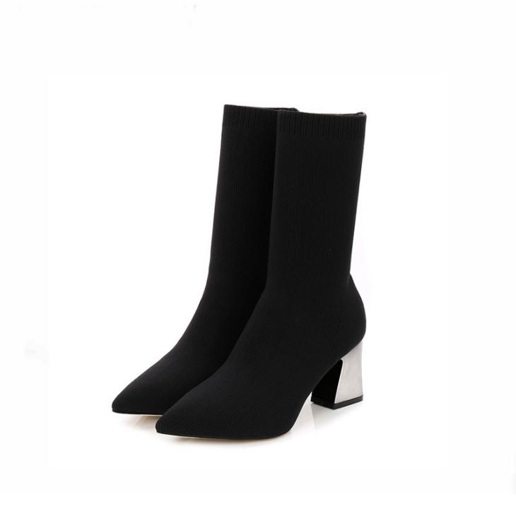 Black Knit Heeled Sock Boots  |  Womens Boots Boots Boots