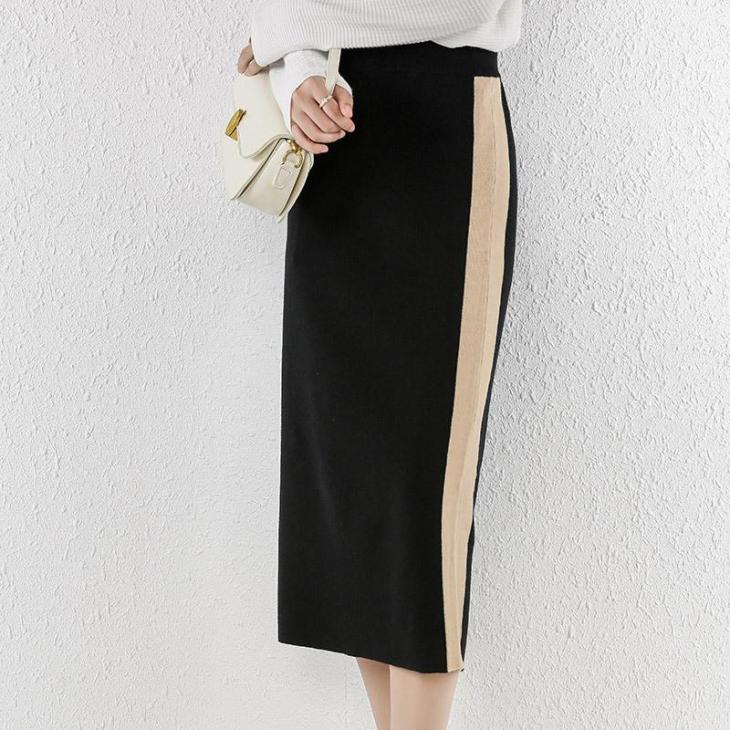 Black Knit Taped Midi Skirt  |  Womens Skirts Clothing Co-Ord Sets