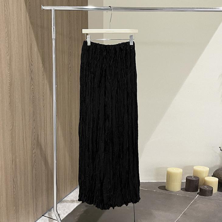 Black Lace Crinkle Maxi Skirt  |  Womens Skirts Clothing Skirts