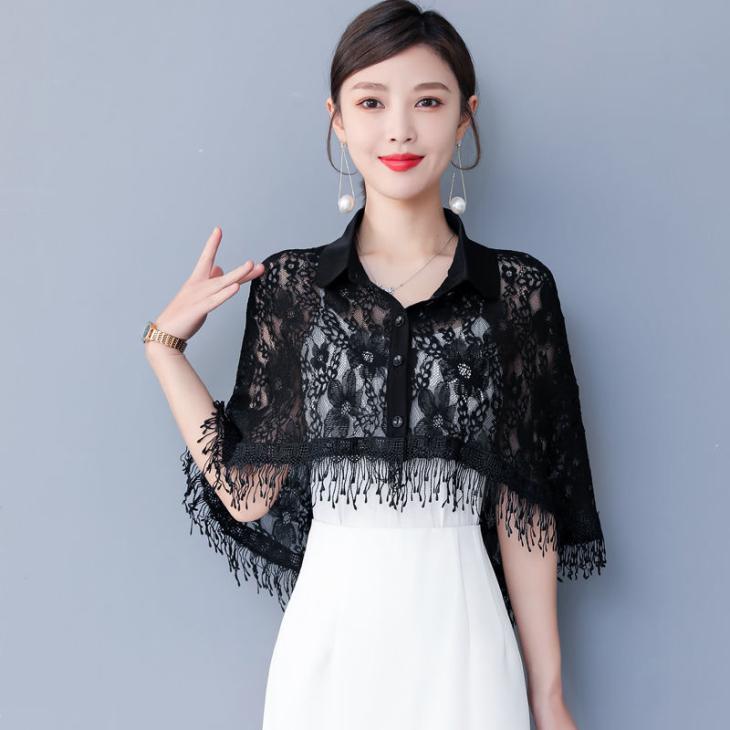 Black Lace Cropped Shirt  |  Womens Tops & T-Shirts Blouses & Shirts Blouses & Shirts