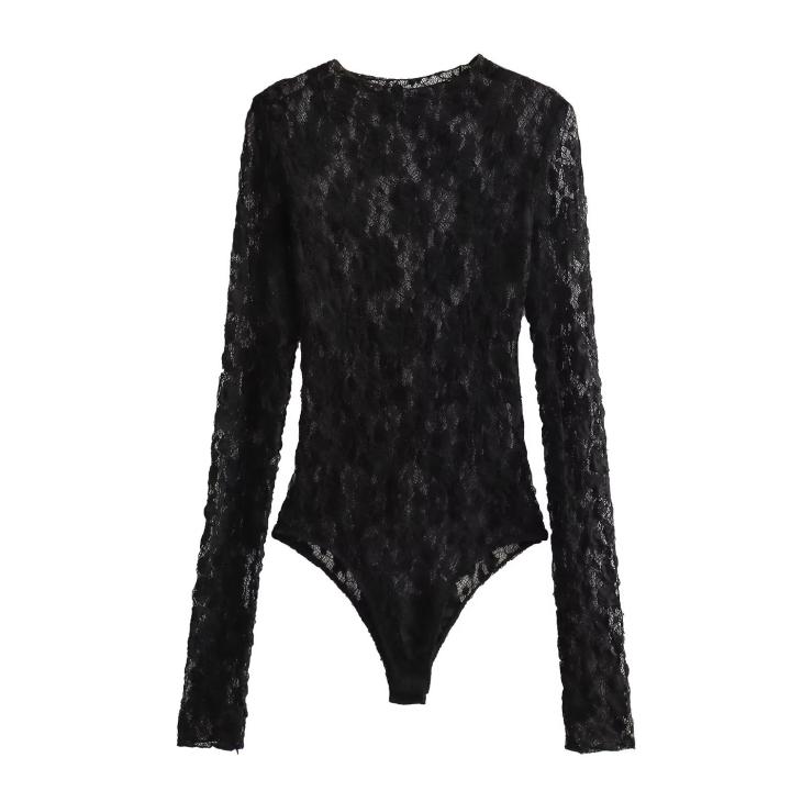 Black Lace Long Sleeve Bodysuit  |  Womens Tops & T-Shirts Clothing Tops & T-Shirts