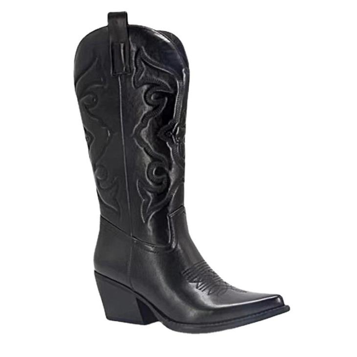 Black Leather Stitched Cowboy Western Boots  |  Womens Boots Boots Boots