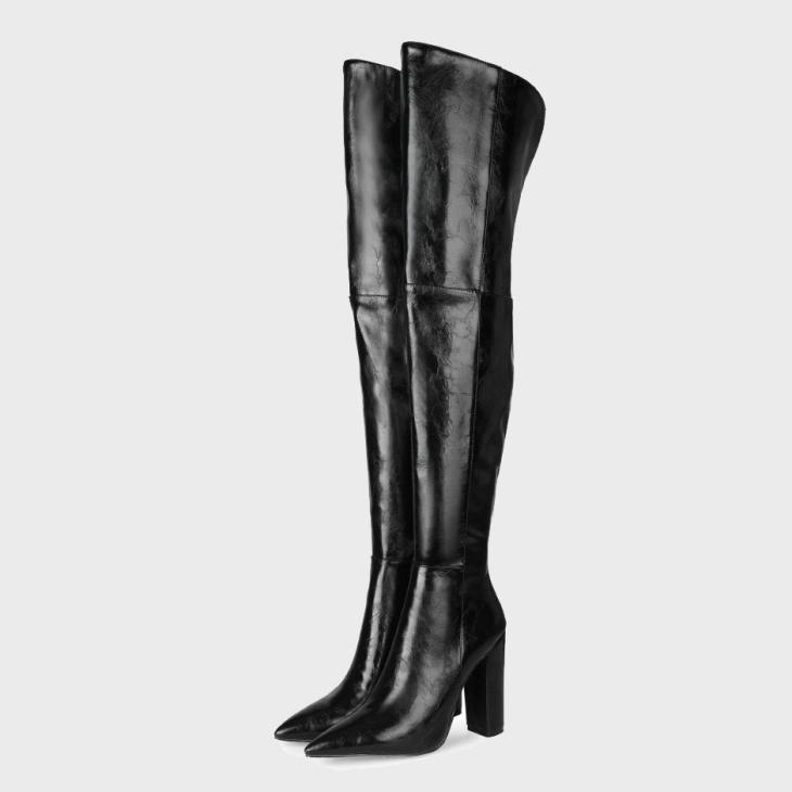 Black Leather Thigh High Heeled Boots  |  Womens Boots Boots Boots