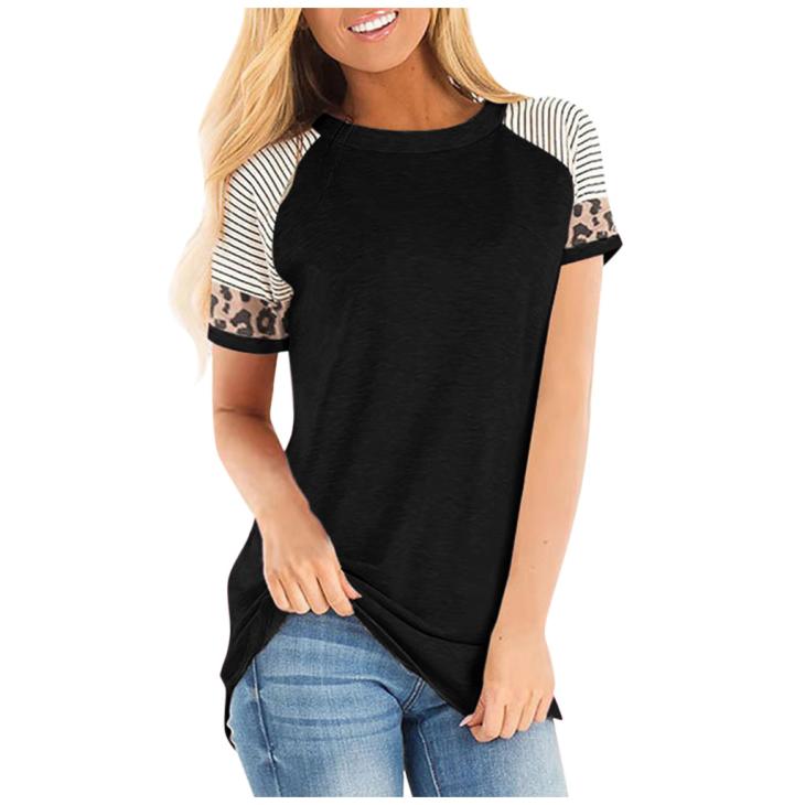 Black Leopard Print Sleeve T-Shirt  |  Womens T-Shirts & Vests Clothing T-Shirts & Vests