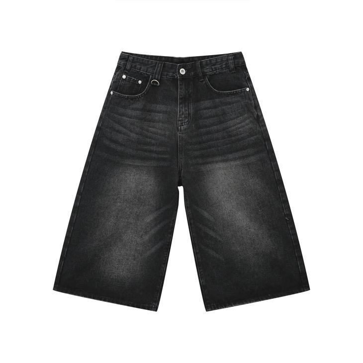 Black Loose Fit Denim Jorts  |  Mens Shorts Clothing Mens