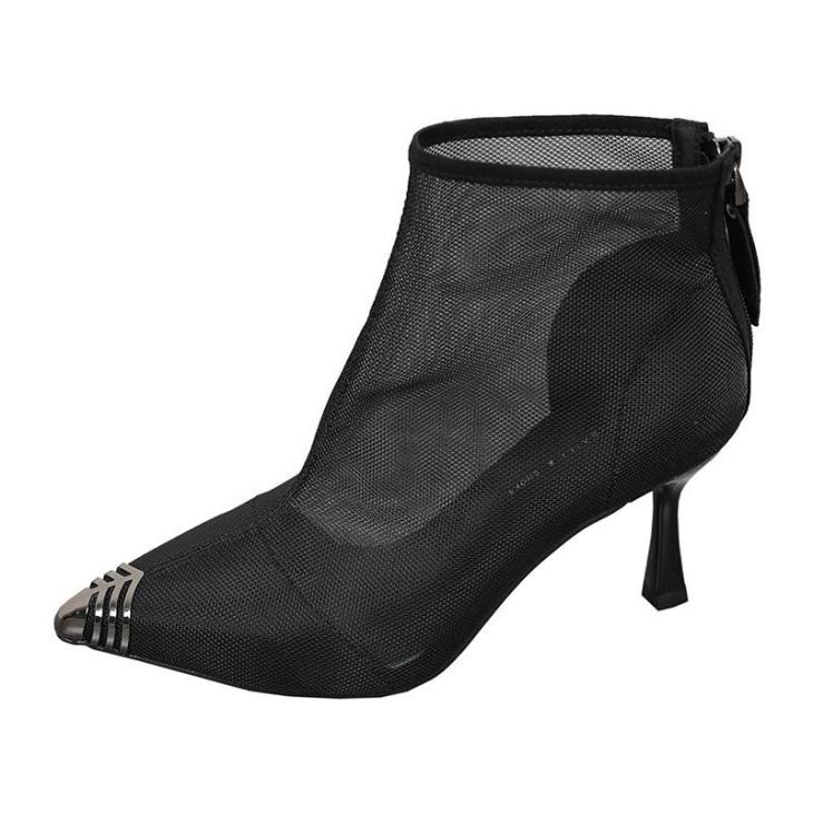 Black Mesh Shoe Boot Heeled Sandals  |  Womens Boots Boots Boots