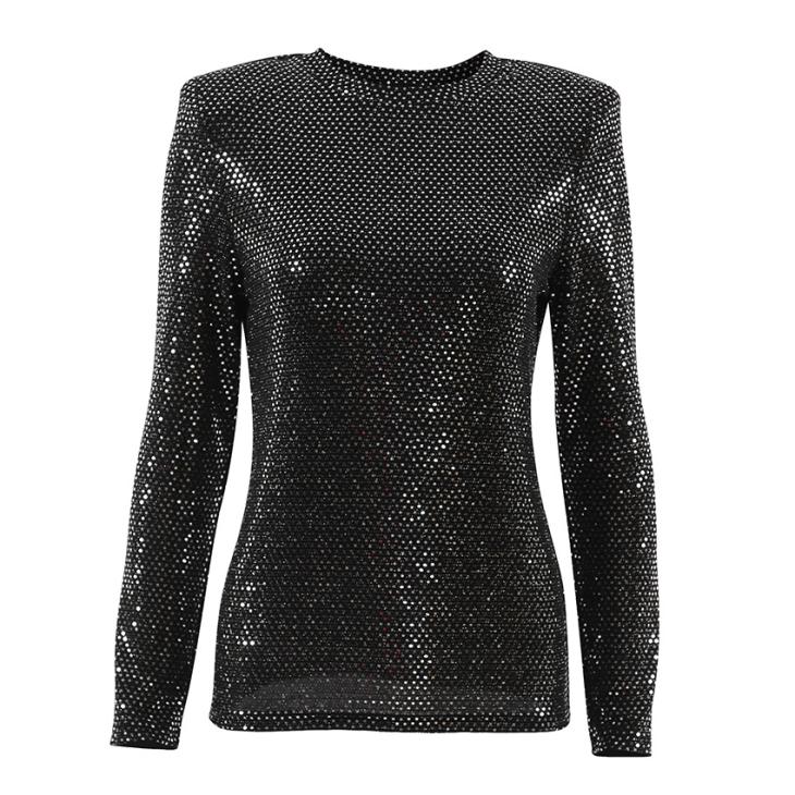 Black Metallic Long Sleeve Ruched Top  |  Womens Tops & T-Shirts Clothing Tops & T-Shirts