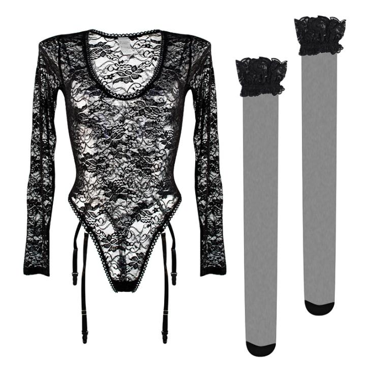 Black Plunge Lace Bodysuit  |  Womens Tops & T-Shirts Clothing Tops & T-Shirts