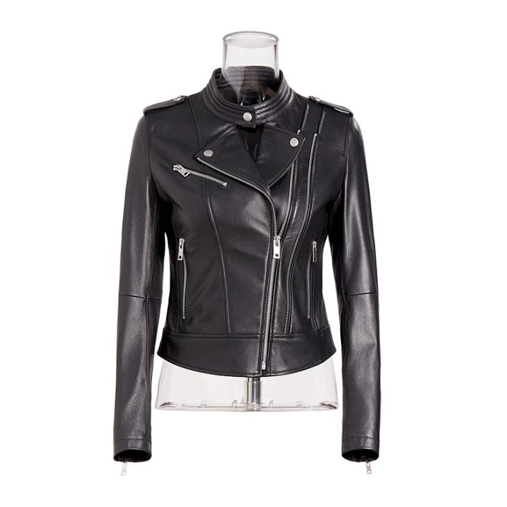 Black Quilted Cuff Faux Leather Biker Jacket  |  Womens Coats & Jackets Clothing Coats & Jackets