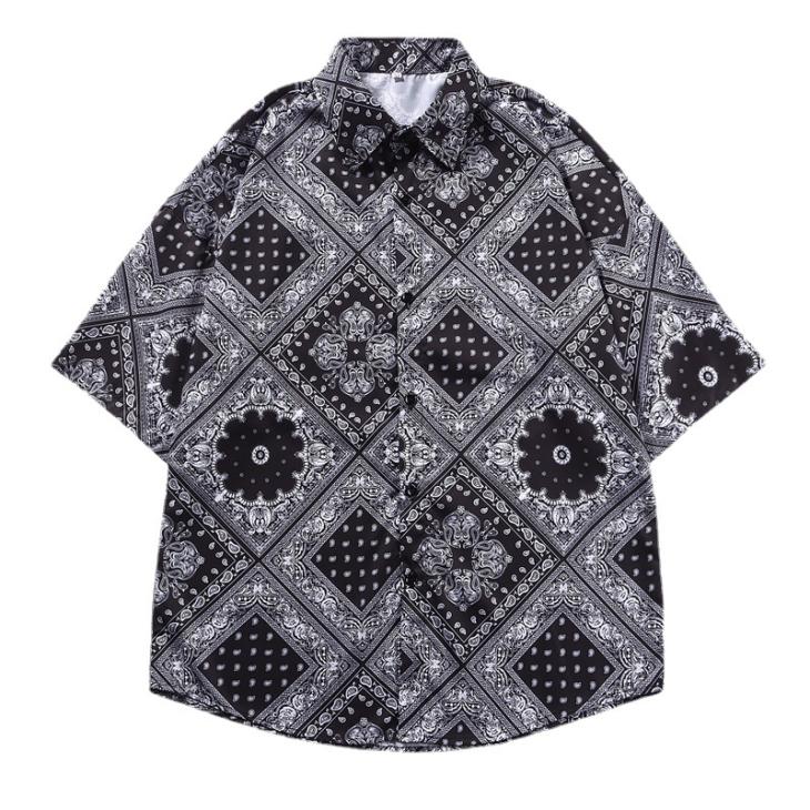 Black Regular Fit Crochet Geometric Shirt  |  Mens Tops Clothing Mens