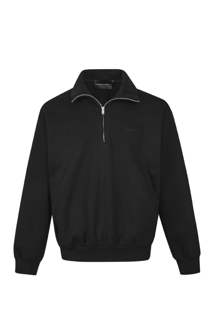 Black Regular Fit Half Zip Funnel Sweatshirt  |  Mens Tops Clothing Essentials