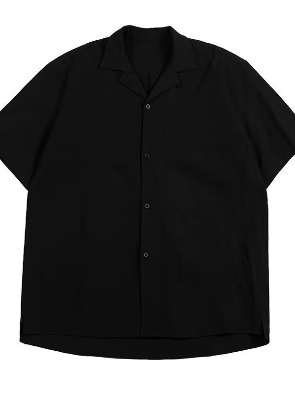 Black Regular Fit Seersucker Revere Shirt  |  Mens Tops Clothing Mens