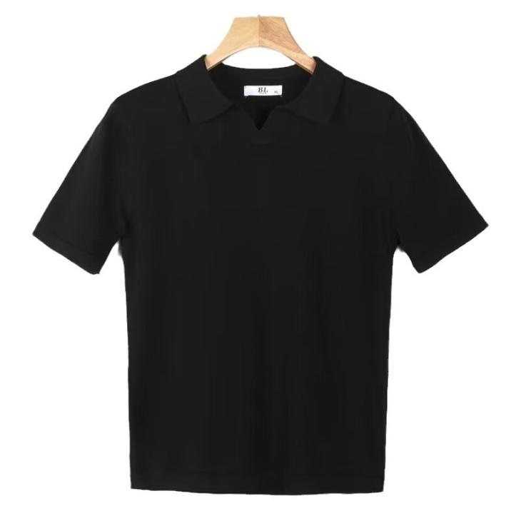 Black Regular Fit Textured Open Neck Polo  |  Mens Tops Clothing Mens