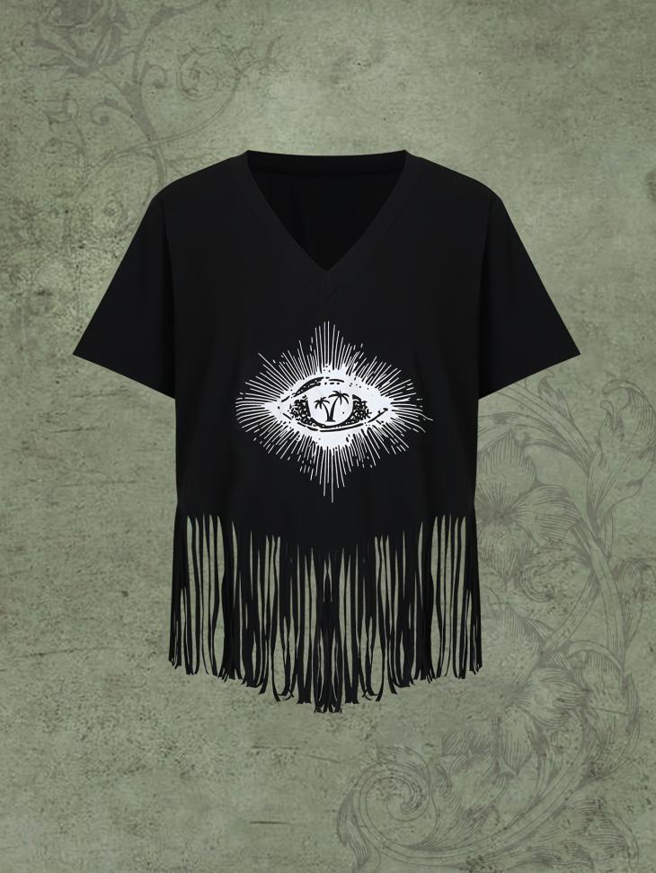 Black Rock Print Fringe Crop Graphic T-Shirt  |  Womens T-Shirts & Vests Clothing T-Shirts & Vests