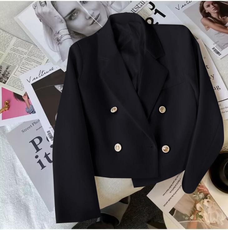 Black Short Double Breasted Jacket  |  Womens Coats & Jackets Blazers Blazers