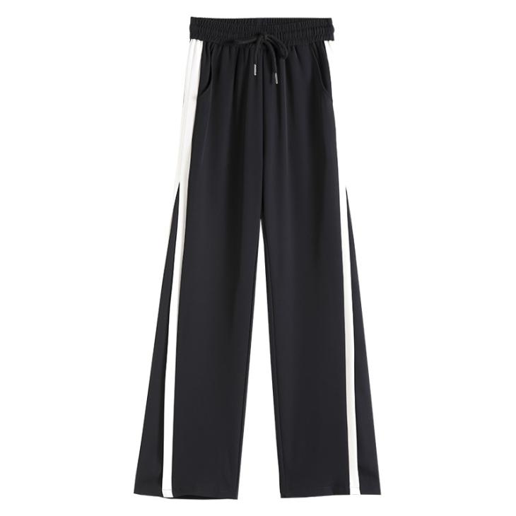 Black Side Stripe Wide Leg Joggers  |  Womens Trousers Clothing Trousers